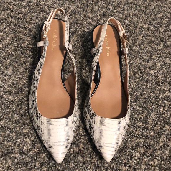 Calvin Klein Snake Print Sling Back Pointed Heels - Picture 1 of 6